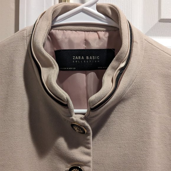 Zara Light Gray Cream Velvet Military Jacket Gold Lion Buttons Size M - Picture 2 of 6